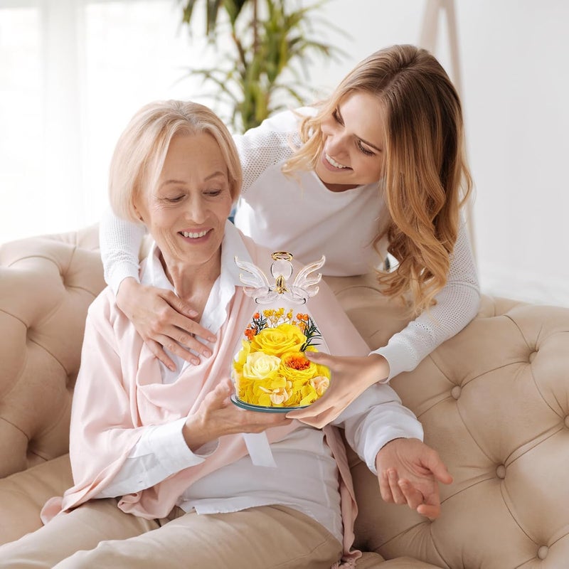 Bessol Birthday Gifts for Women Mom Preserved Rose in Glass Angel Figurines Fresh Flower for Delivery Forever Flowers Eternal Rose Valentines Day for Grandma Sister Wife Her from Daughter - Image 4